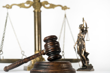 Judge's gavel.  Law and justice concept. White background with copy space.