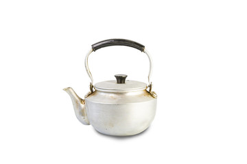 Small classic kettle for camping isolated on white background