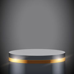 Black presentation circle podium with gold line level. Editable Background Vector illustration.