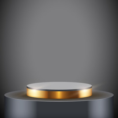 Black presentation circle podium with gold line level. Editable Background Vector illustration.