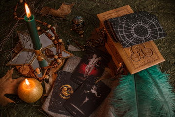 Europe, Ukraine. Kiev February 2: Illustrative Editorial. Concept of divination predictions on tarot cards and other magic