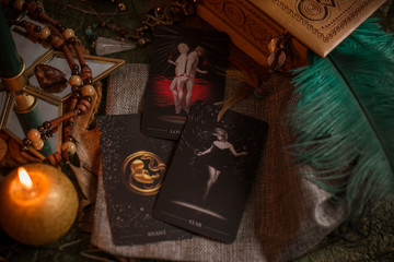 Europe, Ukraine. Kiev February 2: Illustrative Editorial. Concept of divination predictions on tarot cards and other magic