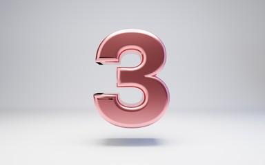 Rose Gold number 3 isolated on white background