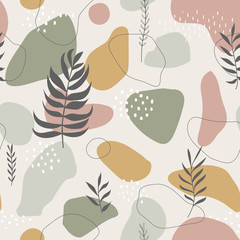 Seamless pattern with abstract forms and leaves ornament	 - 320512574