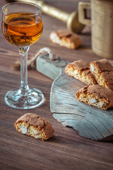 Cantuccini with a glass of Italian dessert wine