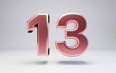 Rose Gold number 13 isolated on white background