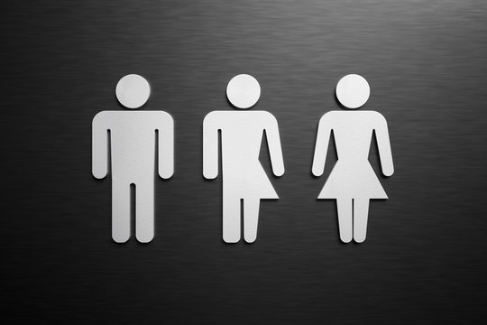 Male, female and third gender toilet symbols. 3D rendered illustration.
