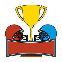 american football sport helmets with trophy cup