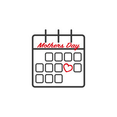 Mothers day calendar line icon. Family holiday vector illustration isolated on white. Stock vector illustration isolated on white background.