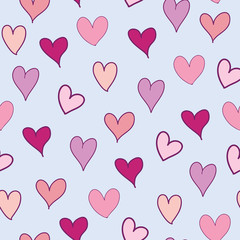 Pink hearts seamless pattern on pastel purple background