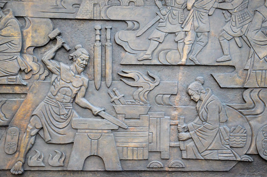 Relief wall in scene of Ganjiang and moye casting sword