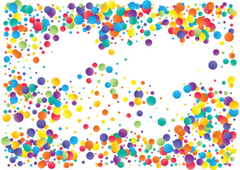 Festive color round confetti background. Abstract frame confetti texture for holiday, postcard, poster, website, carnivals, birthday and children's parties. Cover confetti mock-up. Wedding card layout