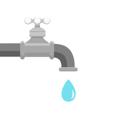 Vector illustration of faucet and a falling drop of water.