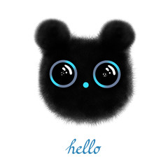 Fototapeta premium Cute Black Baby Bear with Big Blue-Black Eyes. Lovely Nursery Art with Funny Bear Isolated on a White Background. Lovely Illustration for Card, Invitation, Wall Art, Baby Shower, Room Decoration.