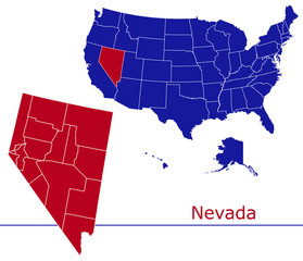 Nevada counties vector map with USA map colors national flag