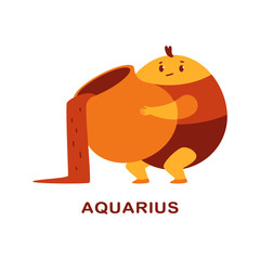 Aquarius cute zodiac sign vector cartoon character isolated on a white background.