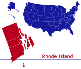 Rhode Island counties vector map with USA map colors national flag