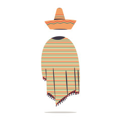 Mexican poncho and sombrero hat vector cartoon illustration isolated on a white background.