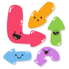 Cute arrows with funny emotions vector cartoon characters set isolated on a white background.