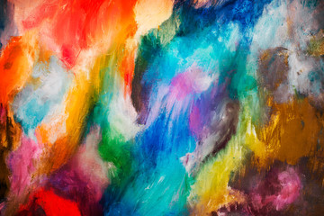 Abstract multicolor oil canvas painting pattern.