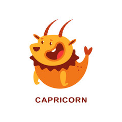 Capricorn cute zodiac sign vector cartoon character isolated on a white background.