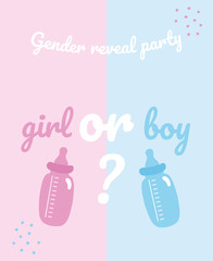 Gender Reveal Party set.Feeding bottles.Hand drawn bottles.Pink and blue.