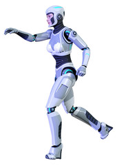 3D Rendering Female Robot on White