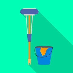Vector design of bucket and broom sign. Set of bucket and mop stock symbol for web.