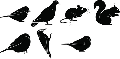 set of black silhouettes of birds and rodents © Виктория Новокщенова