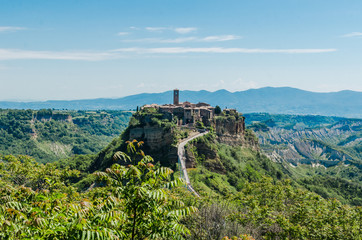 A view of Civita di Bagnoreggio, town in Italy, on a sunny day