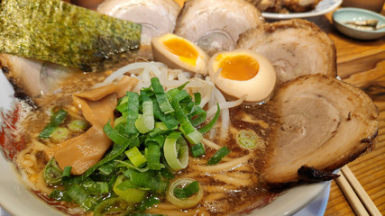 Japanese barbecued char siu pork ramen noodles