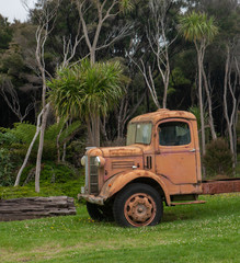 Oldtimer truck at at Ninety Mile Beach Northland New Zealand. 