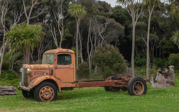 Oldtimer truck at at Ninety Mile Beach Northland New Zealand. 