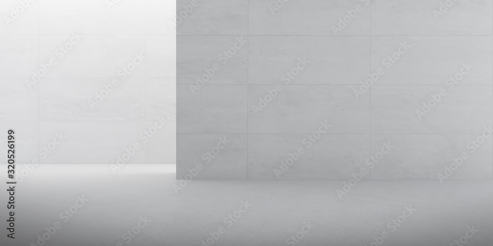 Aufkleber Abstract of architecture space with rhythm of concrete block with sun light cast shadow on the wall. 3D render.