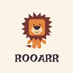 Cute cartoon lion, roar, lovely character