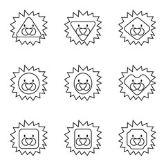 Set of flat lion icons, geometrical shapes, cute cartoon lion set, outline