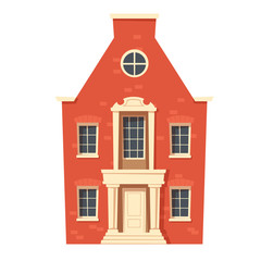 Urban retro colonial style building cartoon vector illustration. Old residential or government building, Victorian house isolated on white background