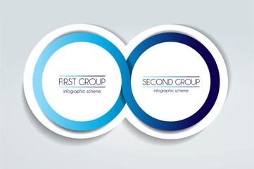 2 Circle connected 3D infographic. Two labels. Vector template.