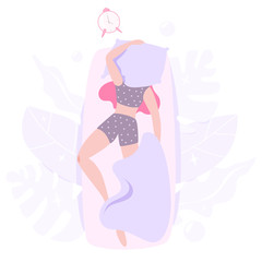 Woman sleeping. Person rest in the bed on the pillow