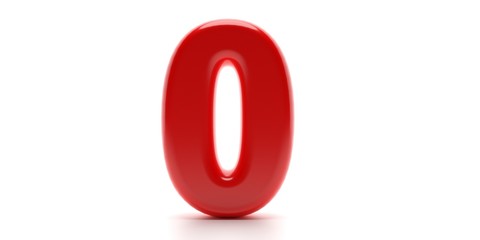 Zero 0 number. Glossy balloon passion red color of digit 0 isolated on white background. 3d illustration