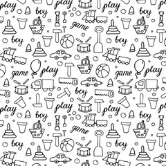 Seamless pattern with Doodle toys for cute little boys.