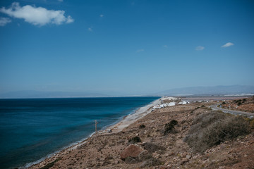 Fototapeta na wymiar Beach landscape with blue sky and sea