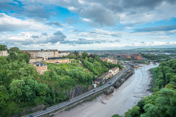 Wide ranging views along the river Avon towards Hotwells from Clifton Suspension Bridge