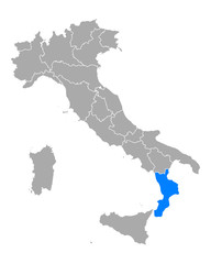 Fototapeta na wymiar Karte von Kalabrien in Italien