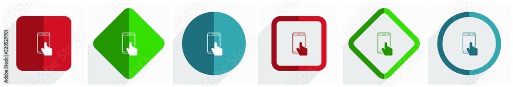 Poster Smartphone, mobile phone icon set, flat design vector illustration in 6 options for webdesign and mobile applications in eps 10