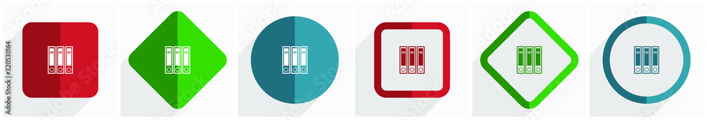 Leinwandbilder binder, folder, document, file icon set, flat design vector illustration in 6 options for webdesign 