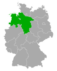 Karte von Niedersachsen in Deutschland