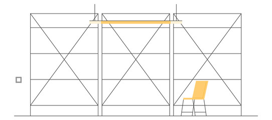 Empty store interior. Counter, shelves and exposition