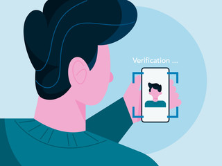 Face detection modern technology by scanning man face.