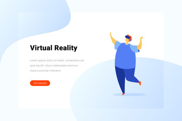 Man in Virtual Glasses Operating in Virtual Reality space Flat vector illustration